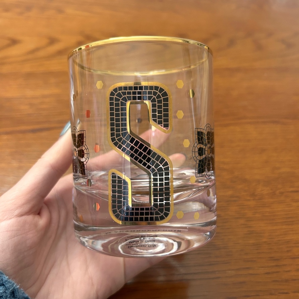 Anthropologie Cocktail/ Whiskey Glass with “S” Monogram